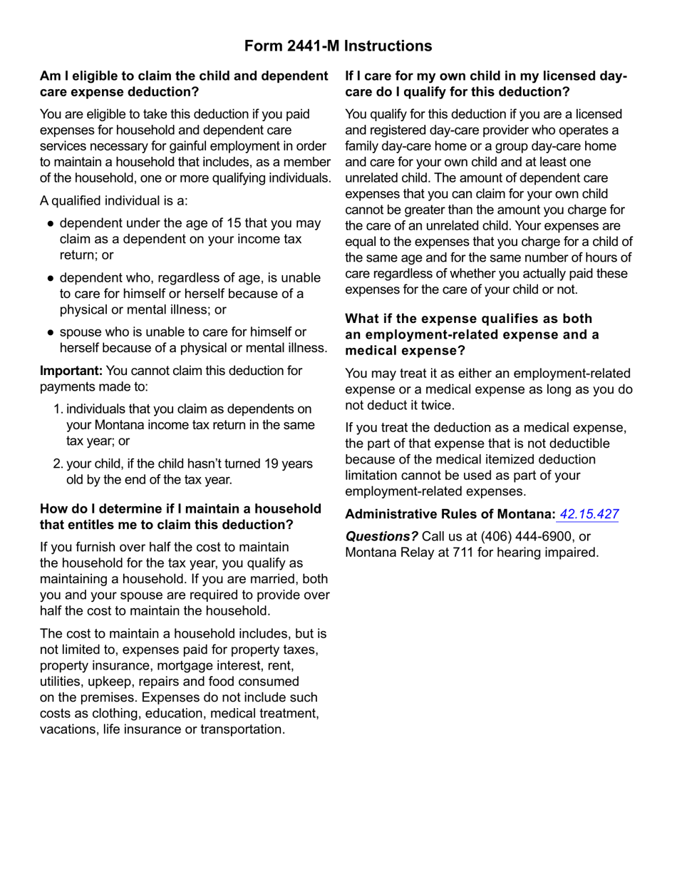 Form 2441-M Child and Dependent Care Expense Deduction - Montana, Page 2