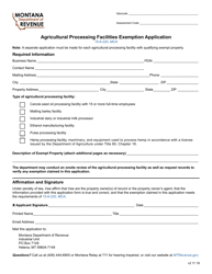 Document preview: Agricultural Processing Facilities Exemption Application - Montana