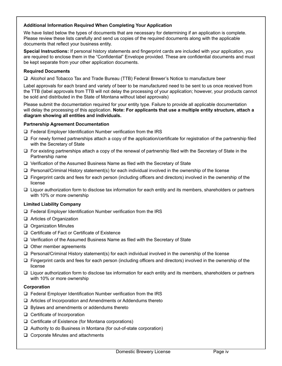 Form DBLA Domestic Brewery License - Montana, Page 4