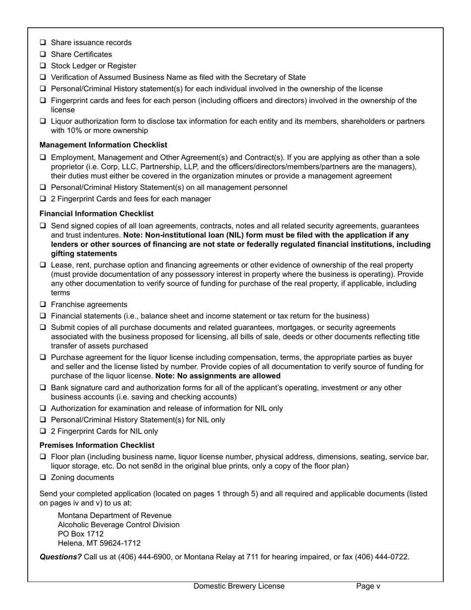Form DBLA Domestic Brewery License - Montana, Page 5