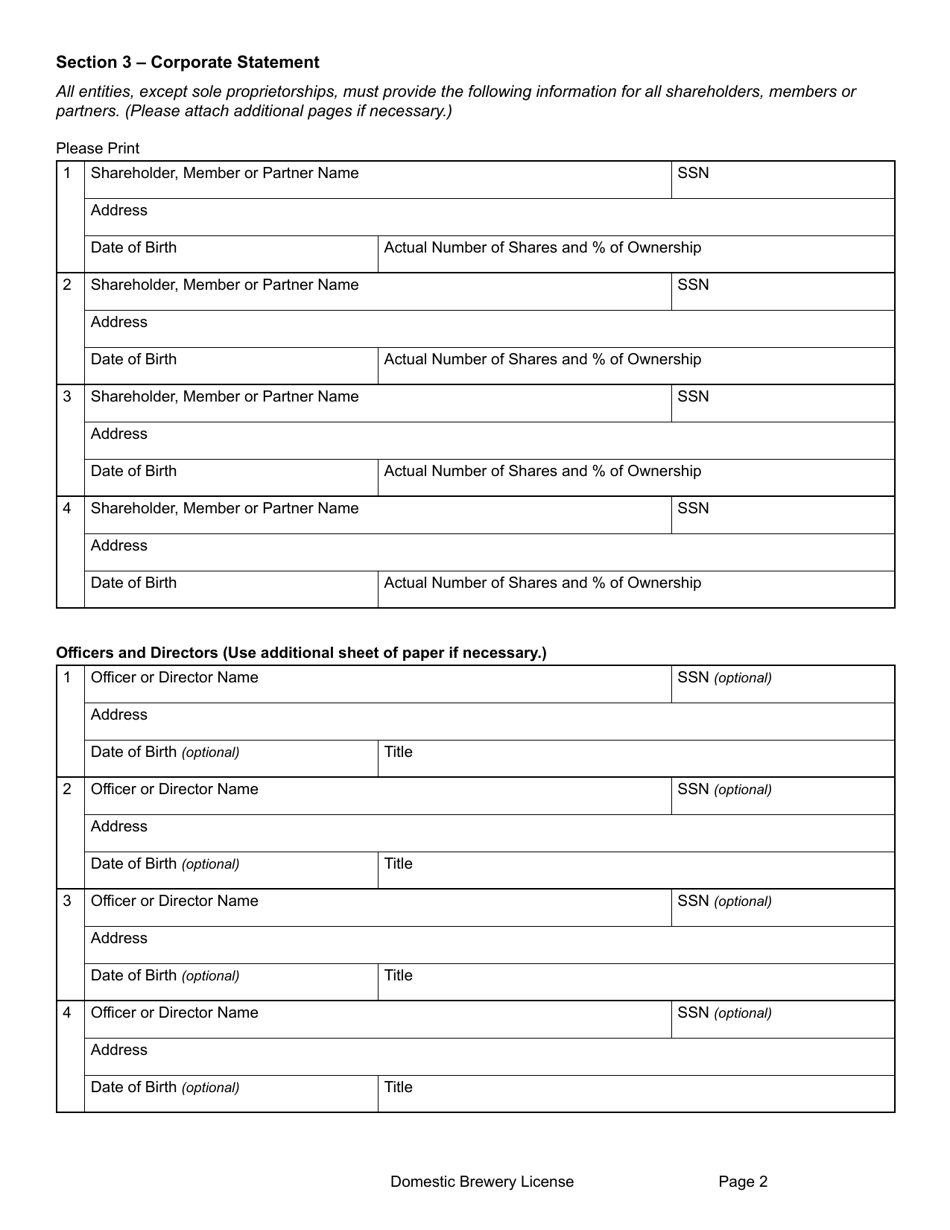 Form DBLA Domestic Brewery License - Montana, Page 8