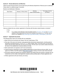 Form SUBAPP Beer Wholesaler and/or Table Wine Distributor Sub-warehouse License Form - Montana, Page 4
