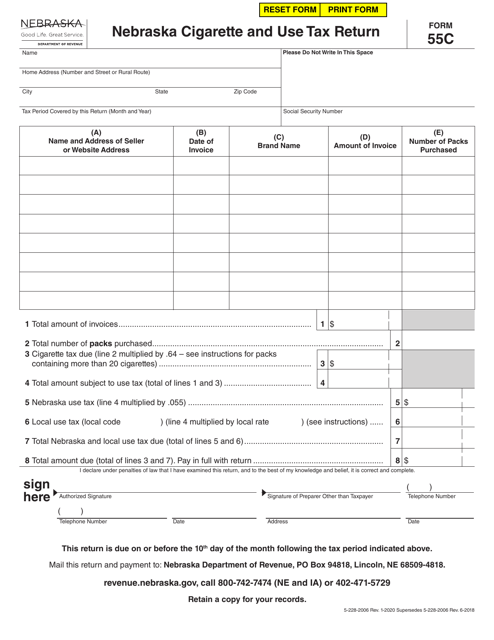 Form 55C Nebraska Cigarette and Use Tax Return - Nebraska