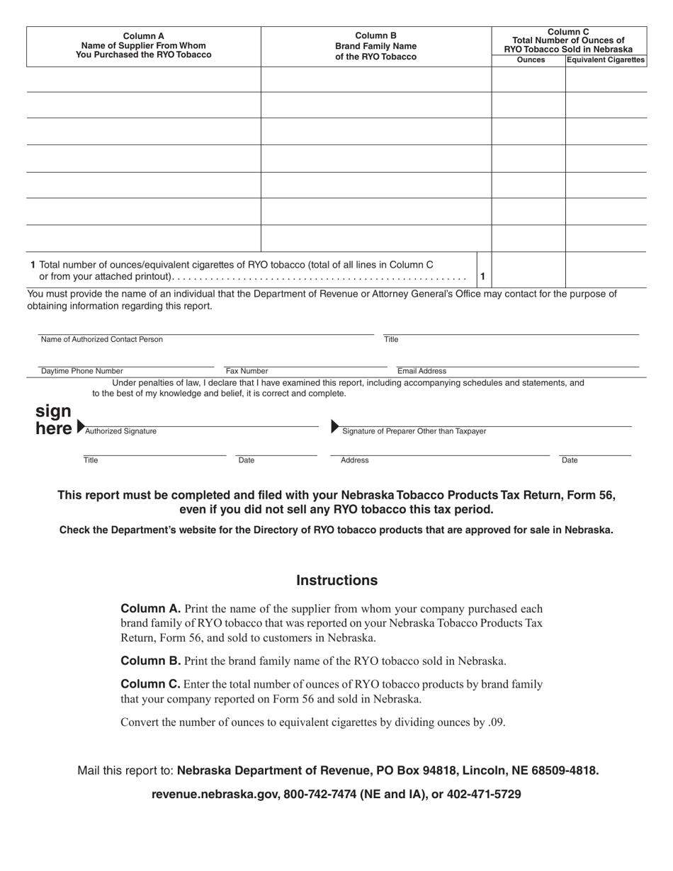 Form 56A Nebraska Manufactured and Imported Ryo Sales Report - Nebraska, Page 2