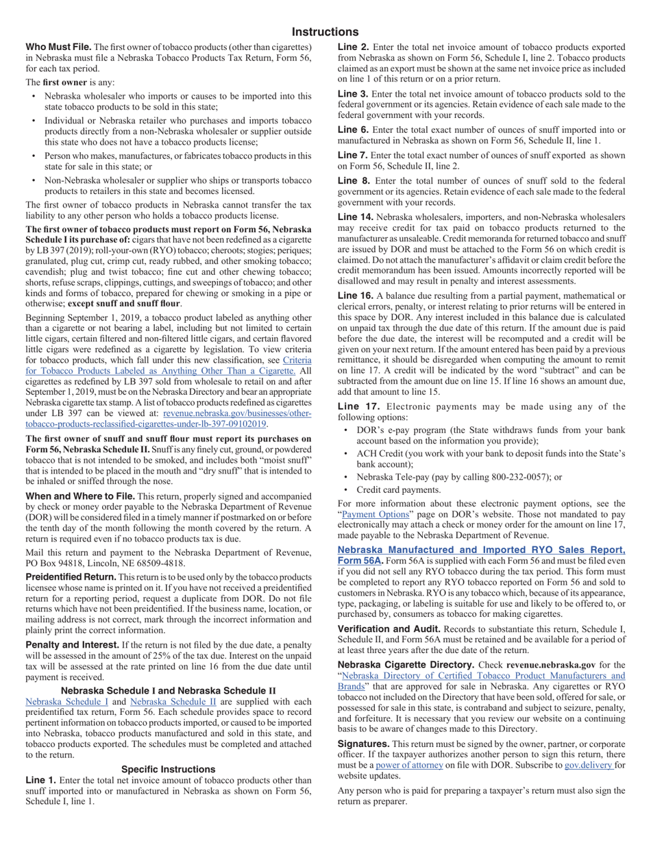 Form 56 Nebraska Tobacco Products Tax Return for Products Other Than Cigarettes - Nebraska, Page 2