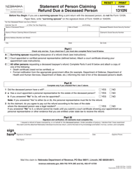 Document preview: Form 1310N Statement of Person Claiming Refund Due a Deceased Person - Nebraska