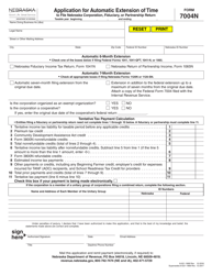 Document preview: Form 7004N Application for Automatic Extension of Time to File Nebraska Corporation, Fiduciary, or Partnership Return - Nebraska