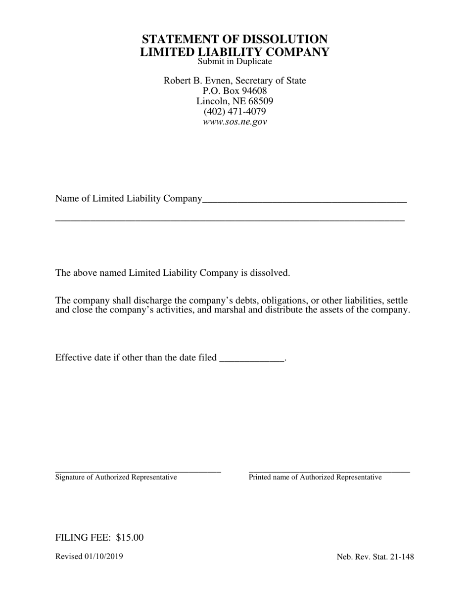 Statement of Dissolution Limited Liability Company - Nebraska, Page 1