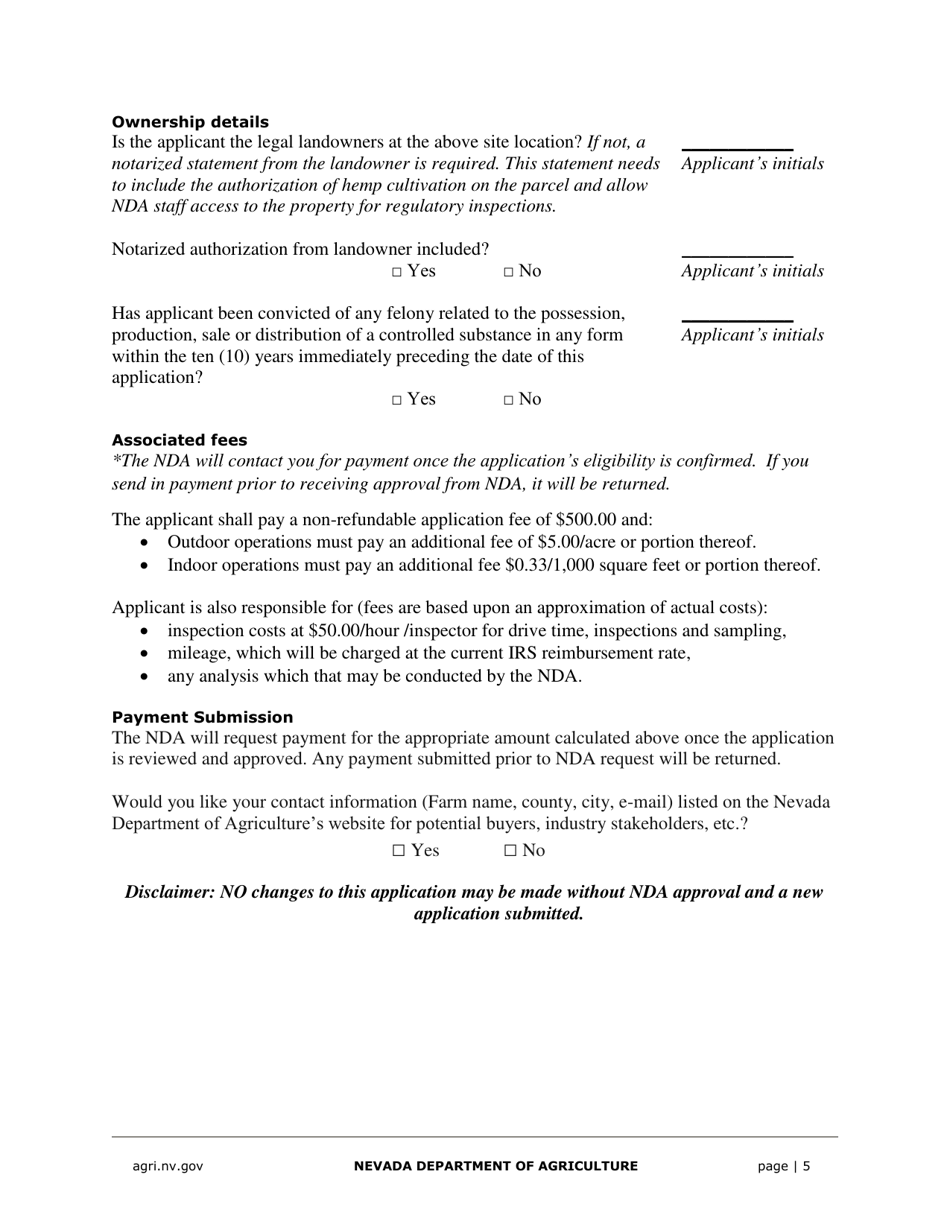 Hemp Grower Application - Nevada, Page 5