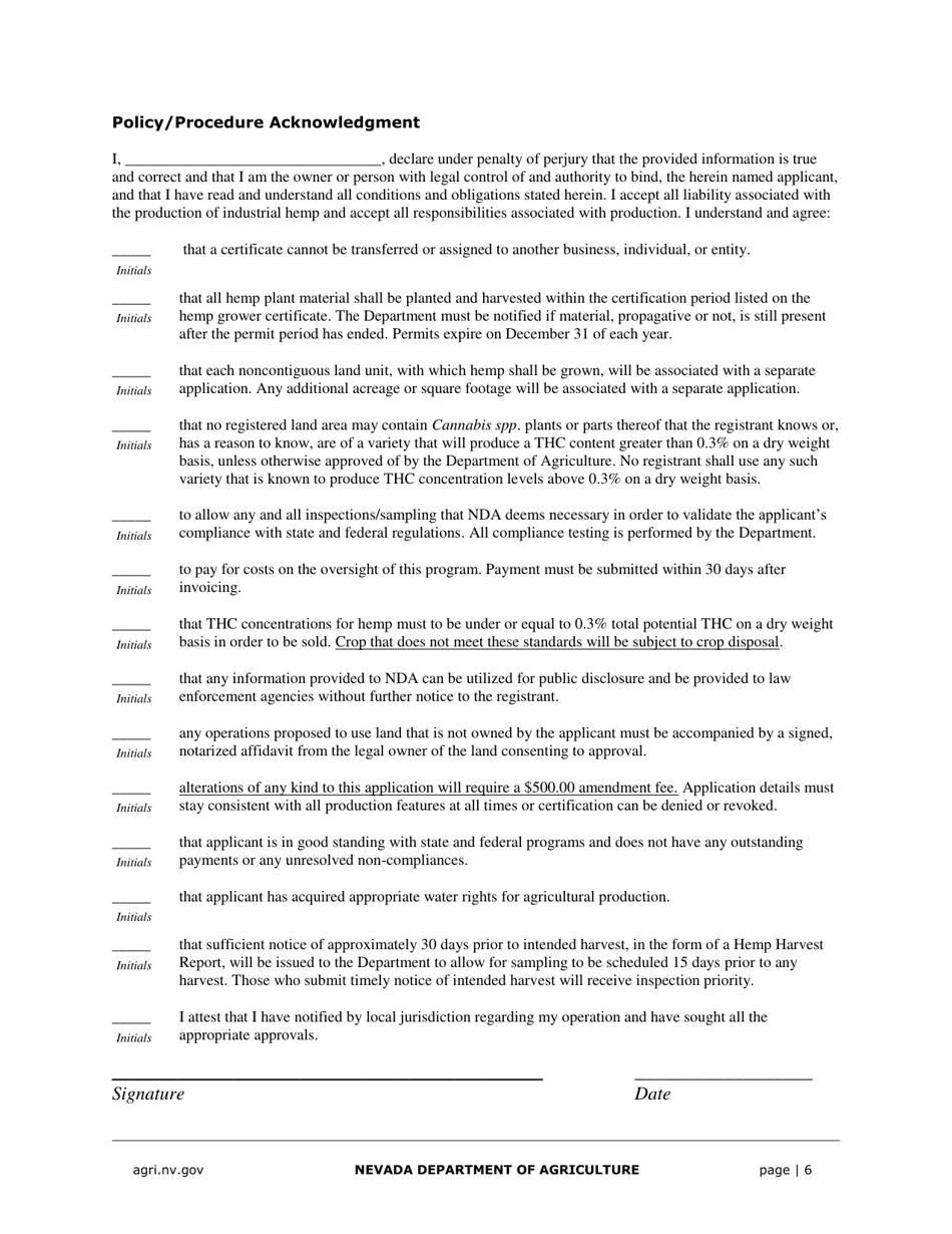 Hemp Grower Application - Nevada, Page 6