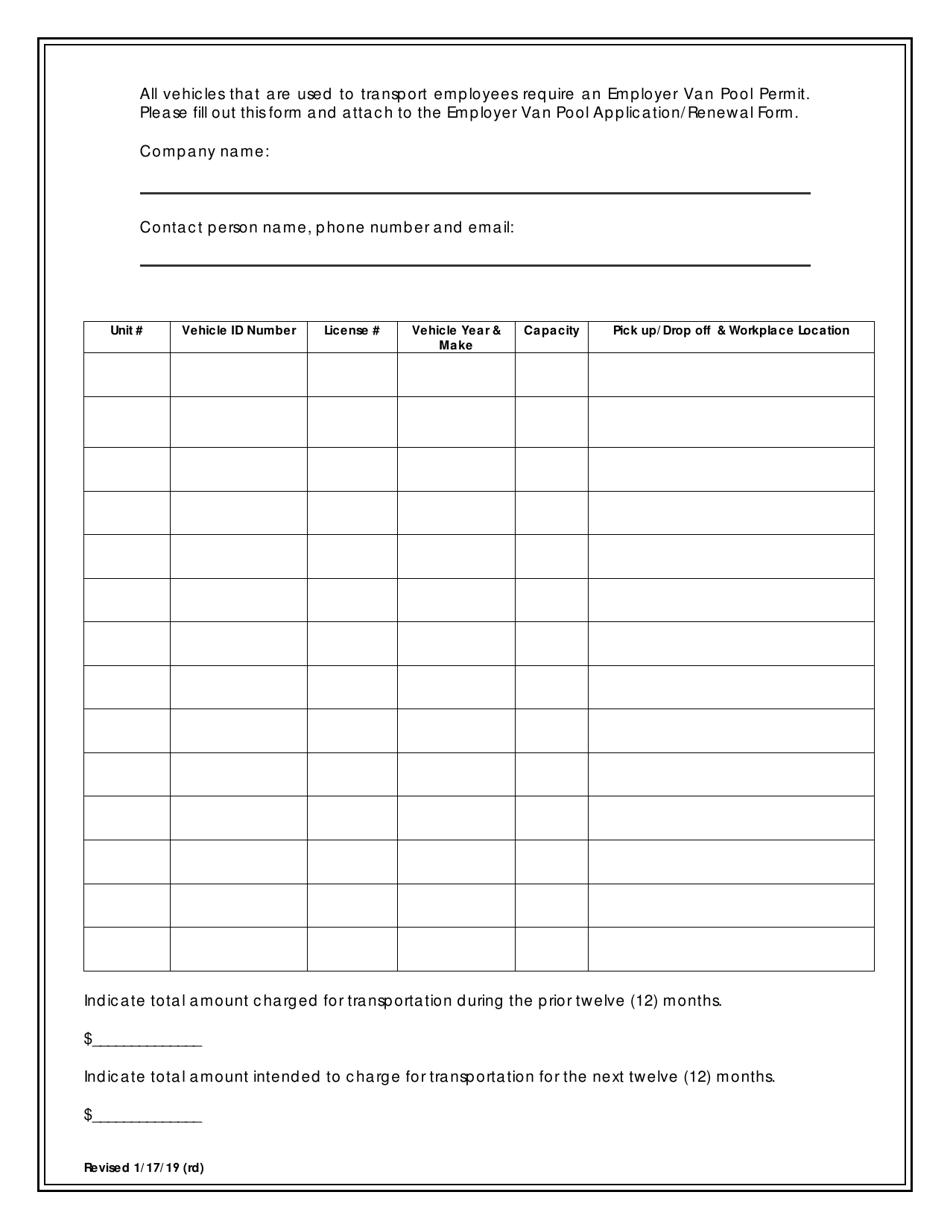 Employer Van Pool Application and Renewal Form - Nevada, Page 2