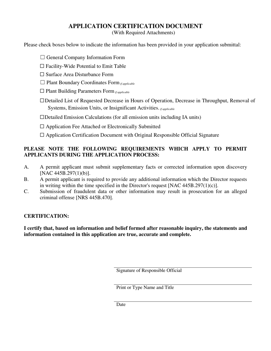 Class I or II Air Quality Operating Permit (Aqop) Application Form - Nevada, Page 10