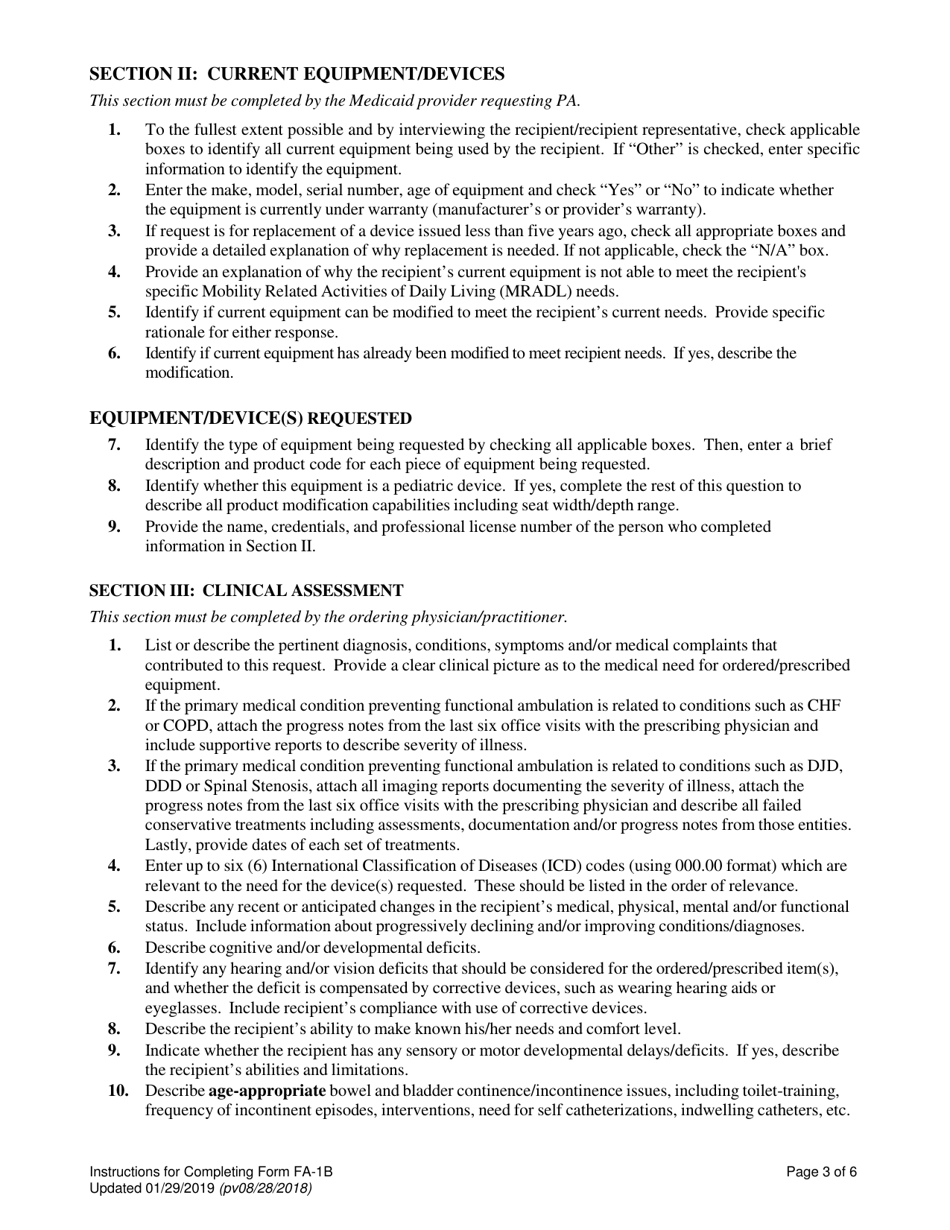 Instructions for Form FA-1B Mobility Assessment and Prior Authorization (Pa) Request - Nevada, Page 3
