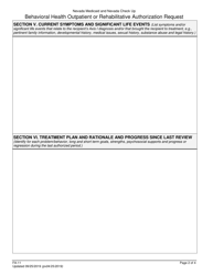 Form FA-11 &quot;Behavioral Health Outpatient or Rehabilitative Authorization Request&quot; - Nevada, Page 2