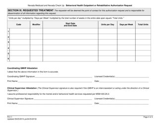 Form FA-11 &quot;Behavioral Health Outpatient or Rehabilitative Authorization Request&quot; - Nevada, Page 4