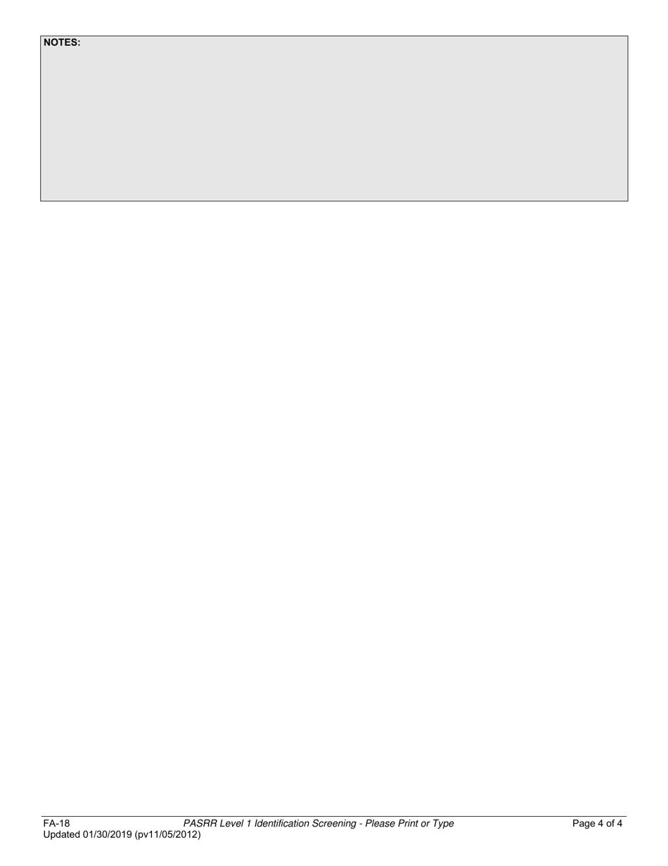 Form FA-18 Pre-admission Screening Resident Review (Pasrr) Level 1 Identification Screening - Nevada, Page 4