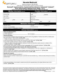 Form FA-73 Bunavail, Buprenorphine, Buprenorphine-Naloxone, Suboxone, Zubsolv Prior Authorization Request Form - Nevada