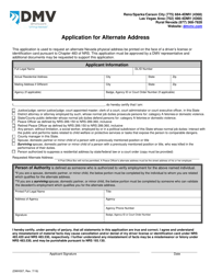 Document preview: Form DMV007 Application for Alternate Address - Nevada