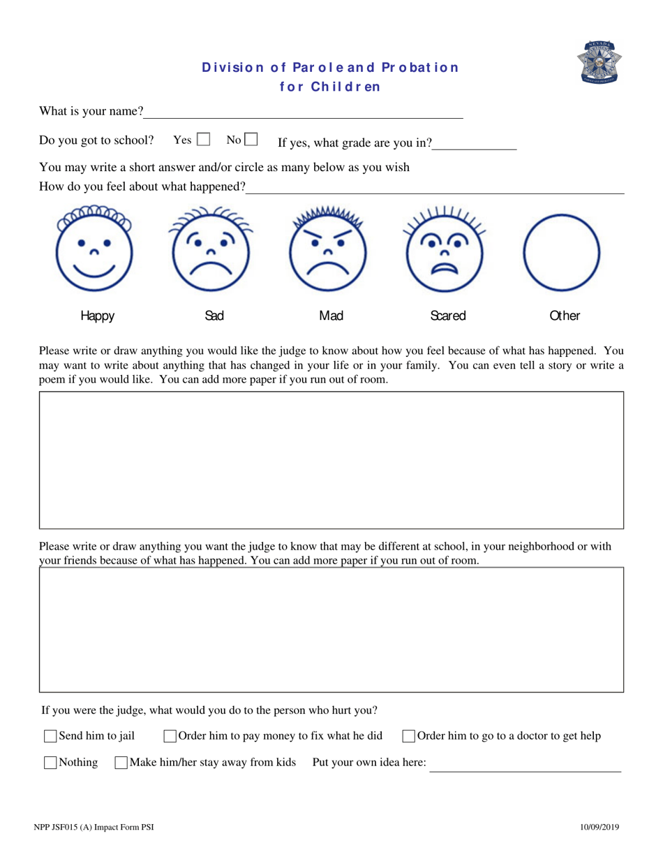 Form NPP JSF015 Victim Impact Form - Child - Nevada, Page 4