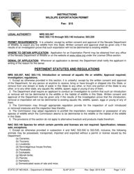 Instructions for Form SLAP22.91 &quot;Wildlife Exportation Permit&quot; - Nevada