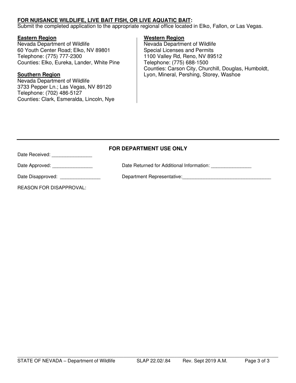 Form SLAP22.02 / .84 Application for Commercial Collection of Unprotected Wildlife - Nevada, Page 3