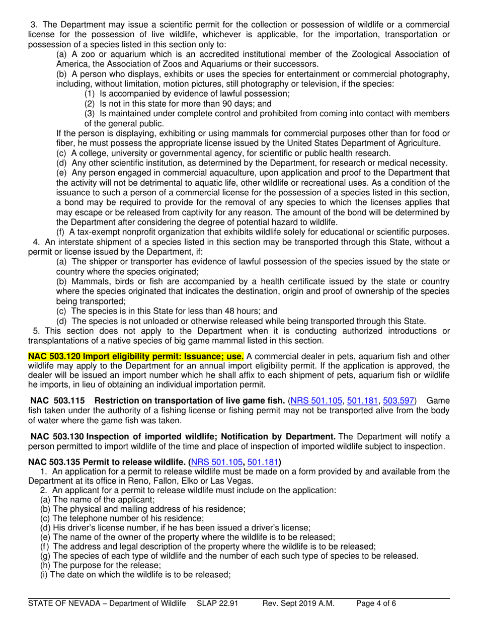Instructions for Form SLAP22.97 Wildlife Importation Permit Application - Nevada, Page 4