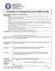 Document preview: Certificate of Change Pursuant to Nrs 78.209 - Nevada