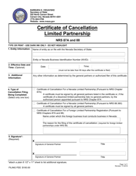 Document preview: Certificate of Cancellation Limited Partnership - Nevada