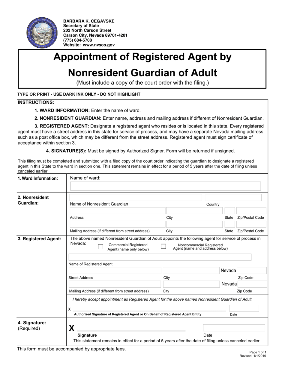 Registered Agent Form.pdf Nevada Appointment of Registered Agent by Nonresident Guardian of Adult ...
