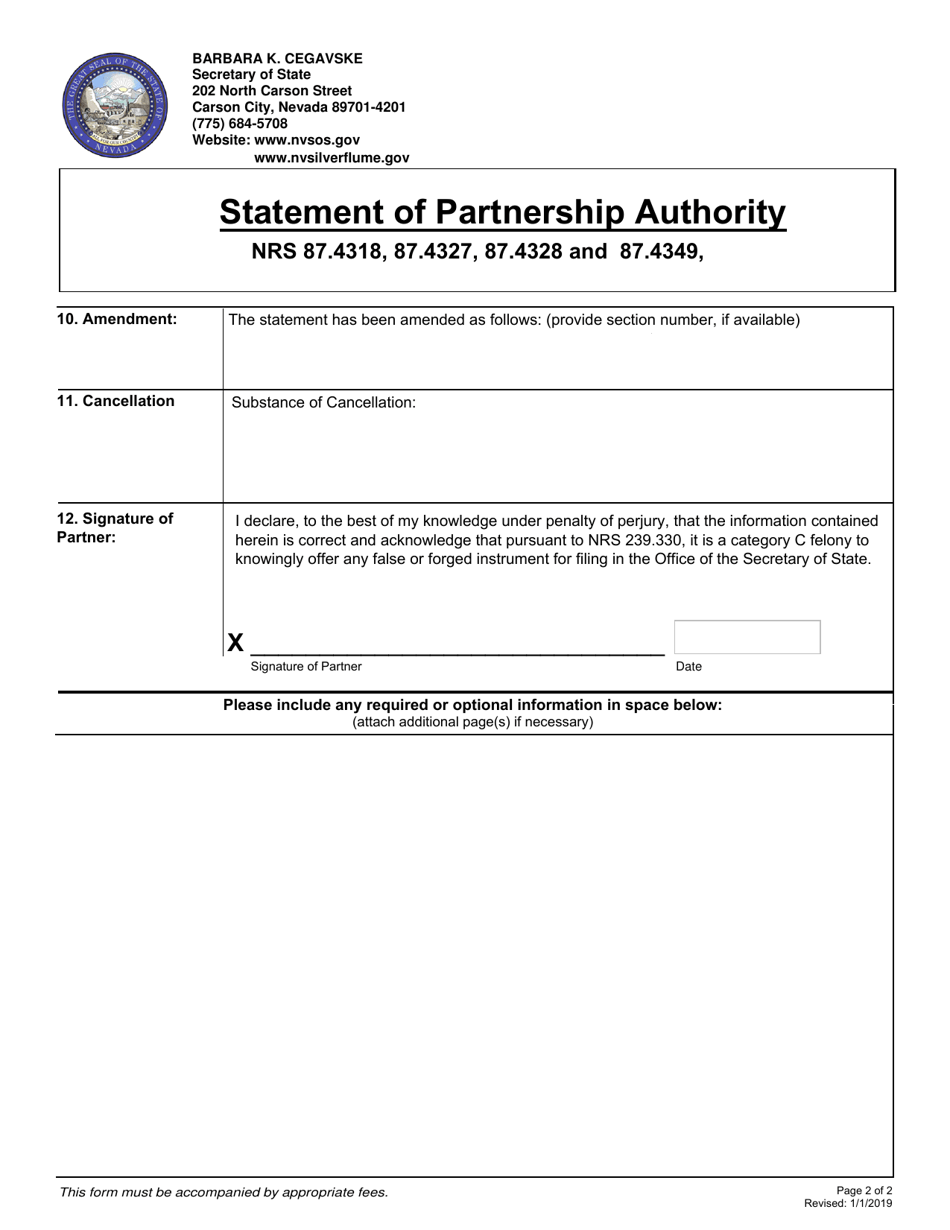 Statement of Partnership Authority - Nevada, Page 2