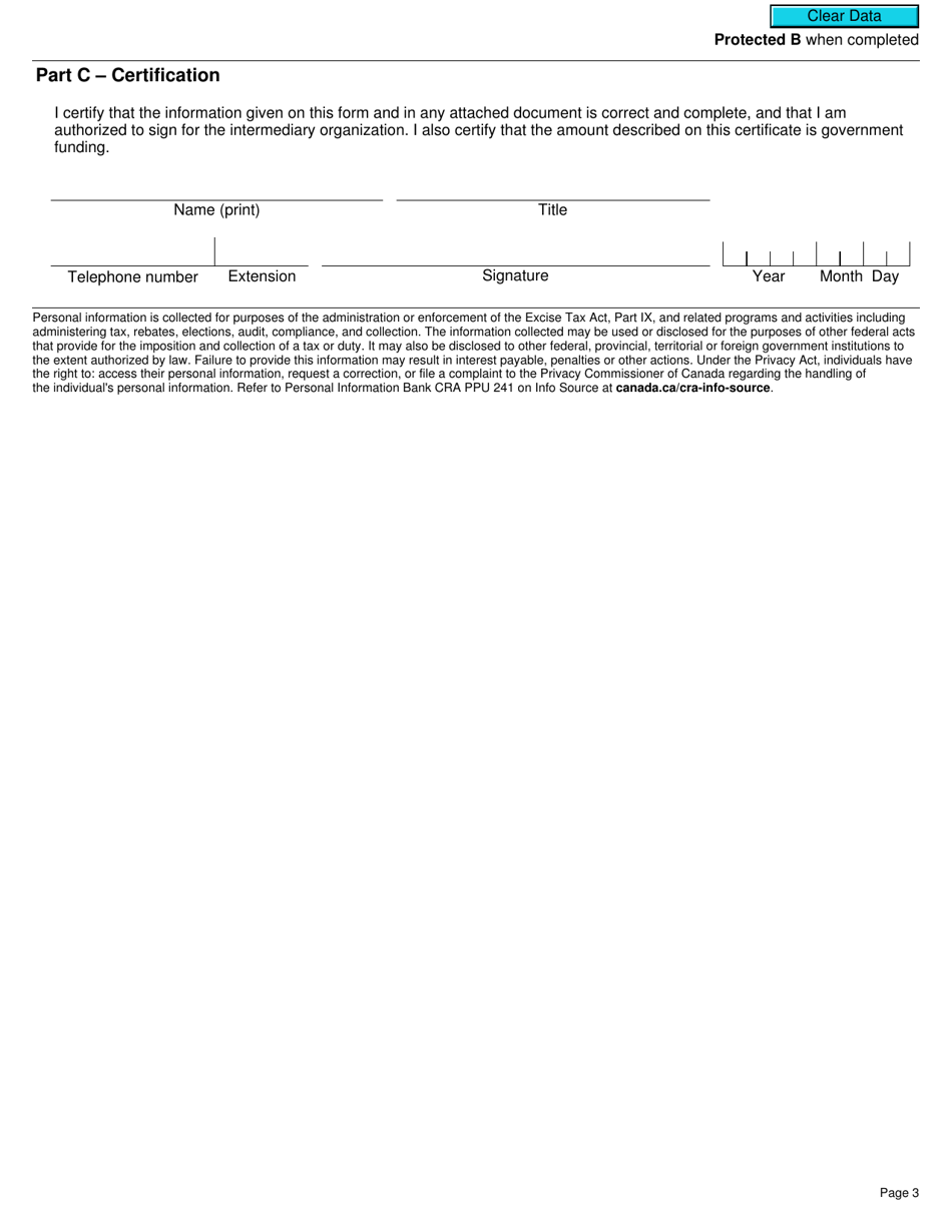 Form GST322 Certificate of Government Funding - Canada, Page 3