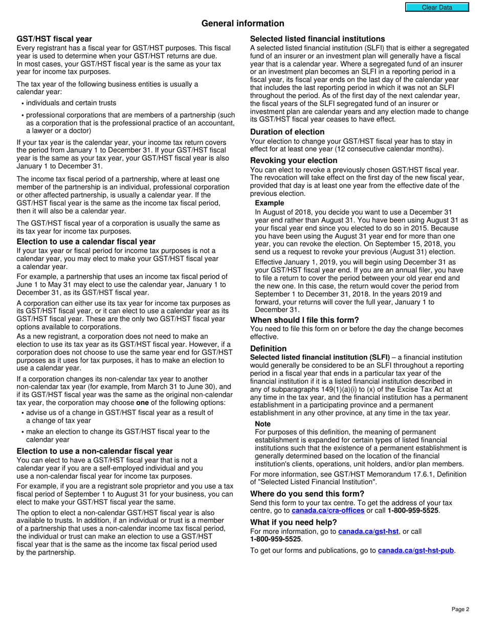 Form GST70 Election or Revocation of an Election to Change a Gst / Hst Fiscal Year - Canada, Page 2