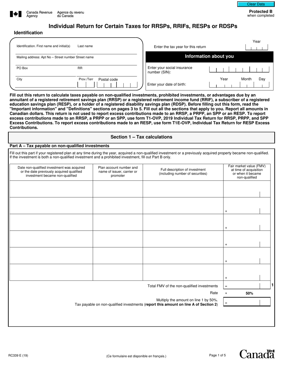 Form RC339 Fill Out, Sign Online and Download Fillable PDF, Canada