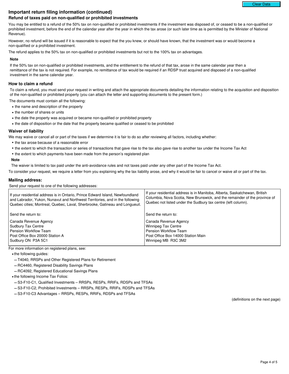 Form RC339 Individual Return for Certain Taxes for Rrsps, Rrifs, Resps or Rdsps - Canada, Page 4