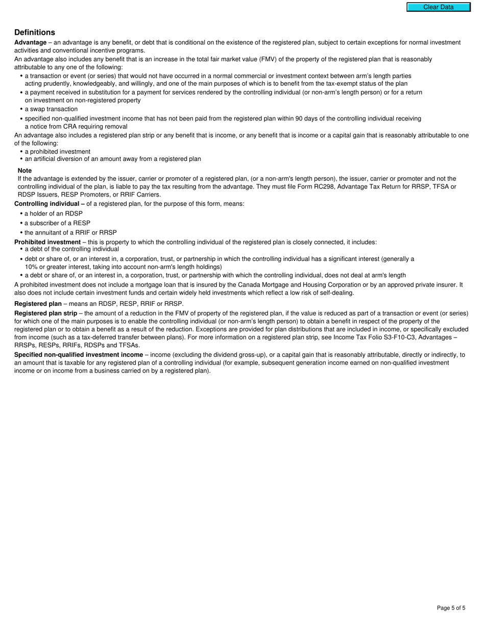 Form RC339 Individual Return for Certain Taxes for Rrsps, Rrifs, Resps or Rdsps - Canada, Page 5