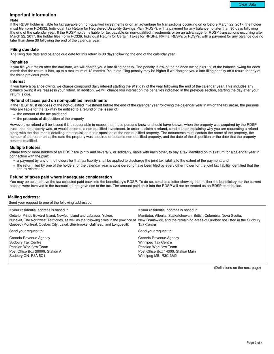Form RC4532 Individual Tax Return for Registered Disability Savings Plan (Rdsp) - Canada, Page 3