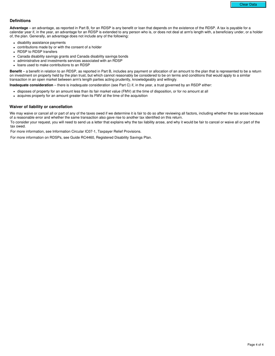 Form RC4532 Individual Tax Return for Registered Disability Savings Plan (Rdsp) - Canada, Page 4