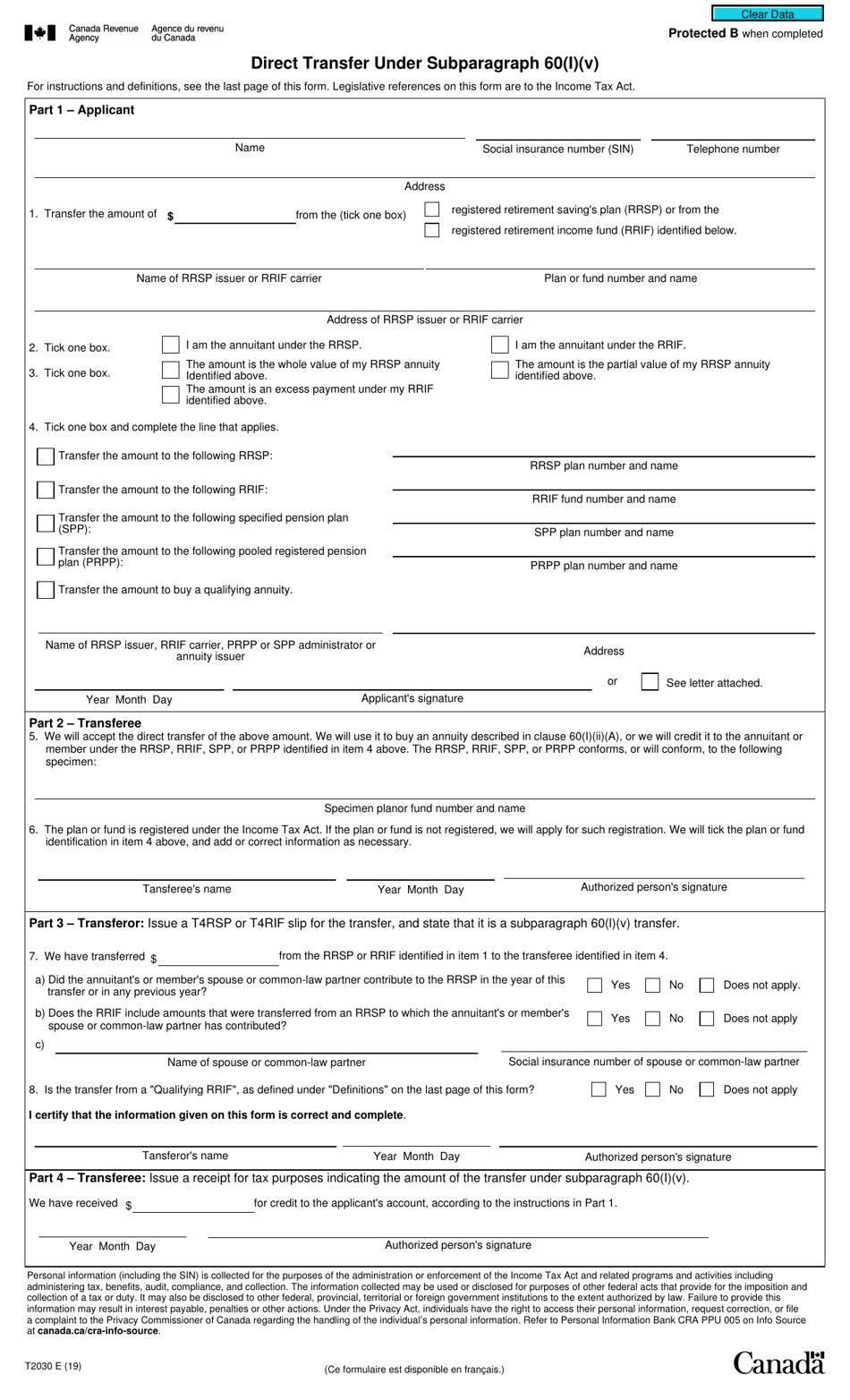 Form T2030 - Fill Out, Sign Online and Download Fillable PDF, Canada ...