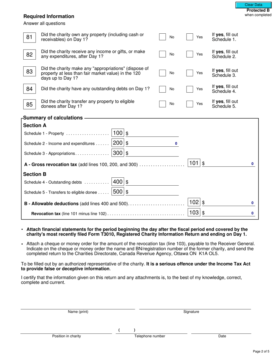 Form T2046 Tax Return Where Registration of a Charity Is Revoked - Canada, Page 2