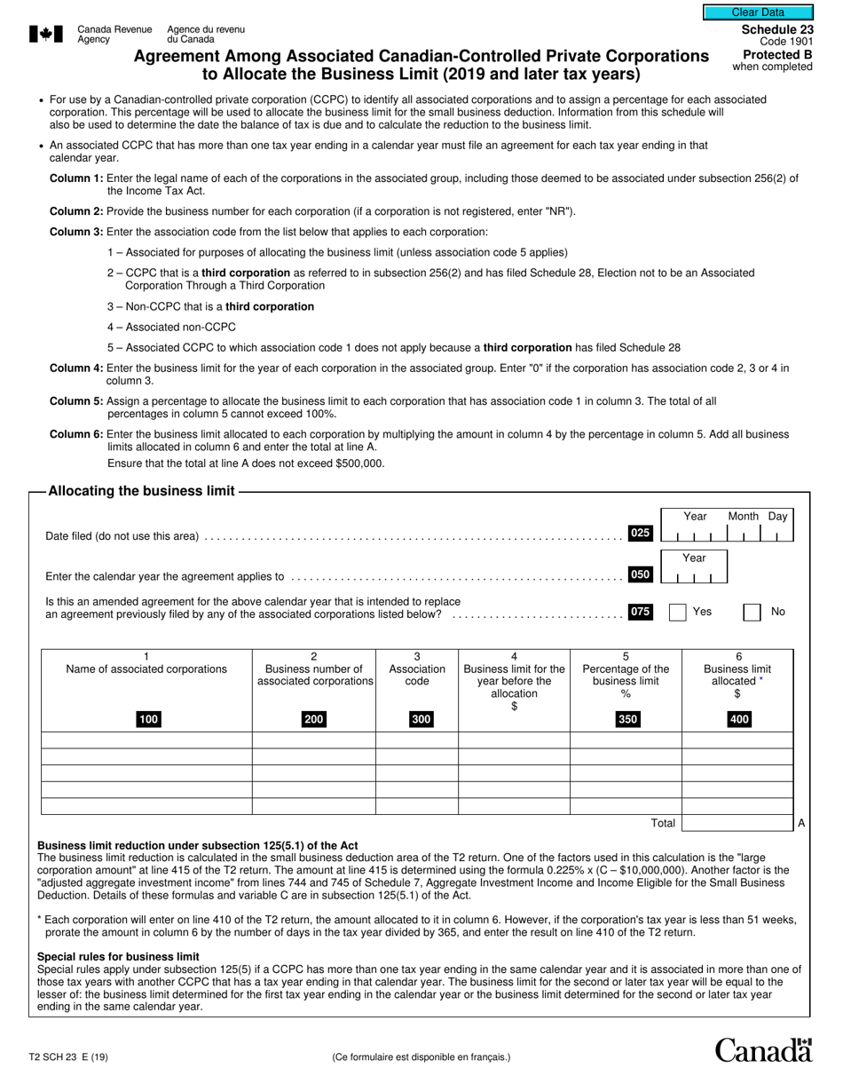 Form T2SCH23 Schedule 23 - Fill Out, Sign Online and Download Fillable ...