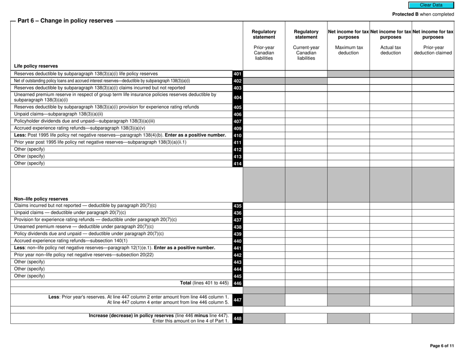 Form T2SCH150 Schedule 150 Net Income (Loss) for Income Tax Purposes for Life Insurance Companies (For Tax Years Beginning After October 31, 2011) - Canada, Page 6