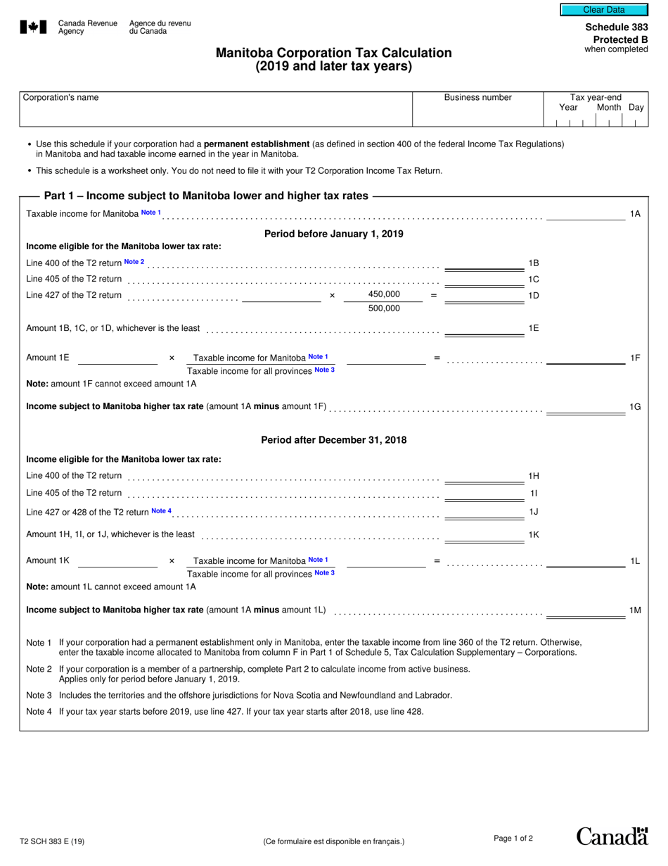 Form T2SCH383 Schedule 383 - 2019 - Fill Out, Sign Online and Download ...