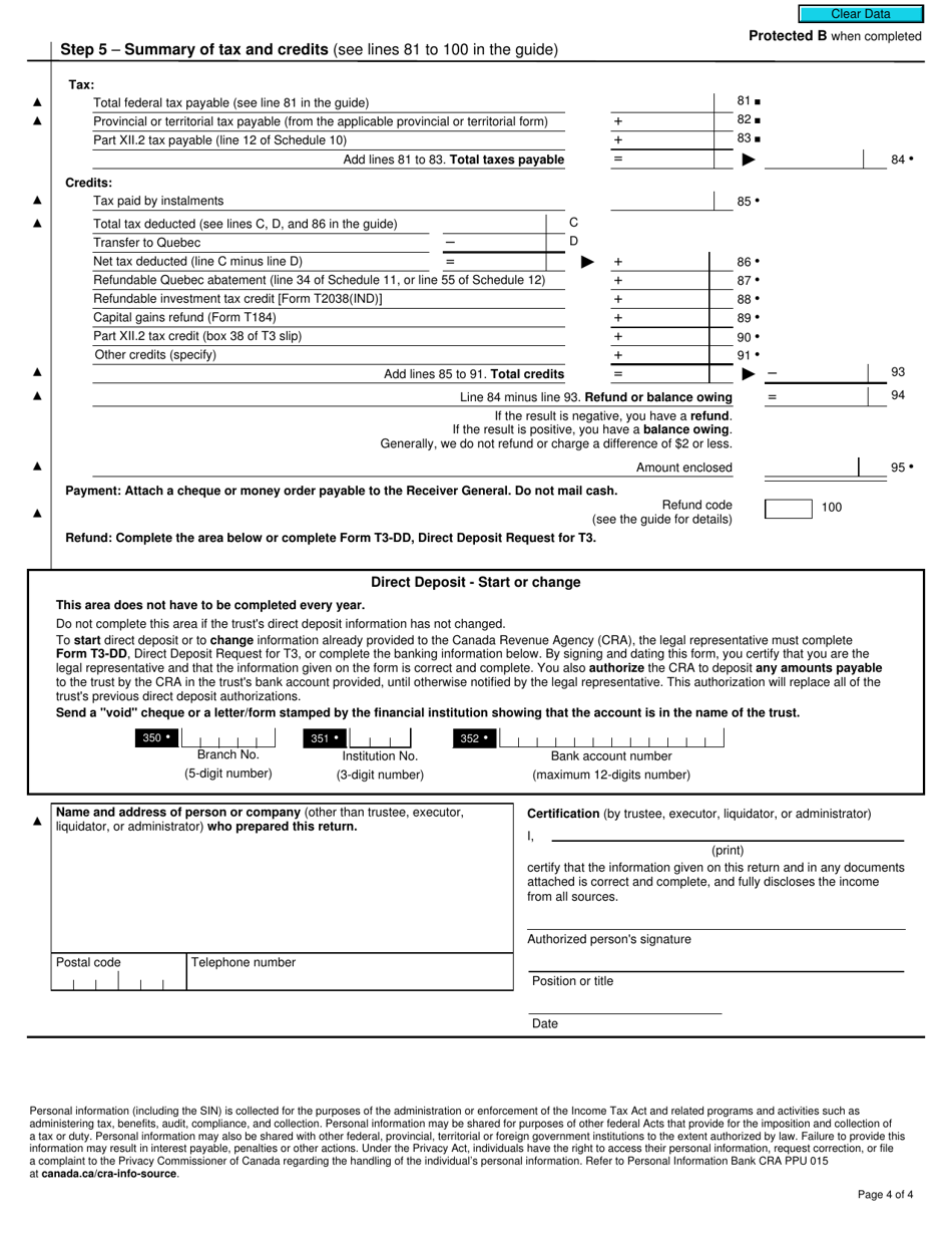 Form T3RET T3 Trust Income Tax and Information Return - Canada, Page 4