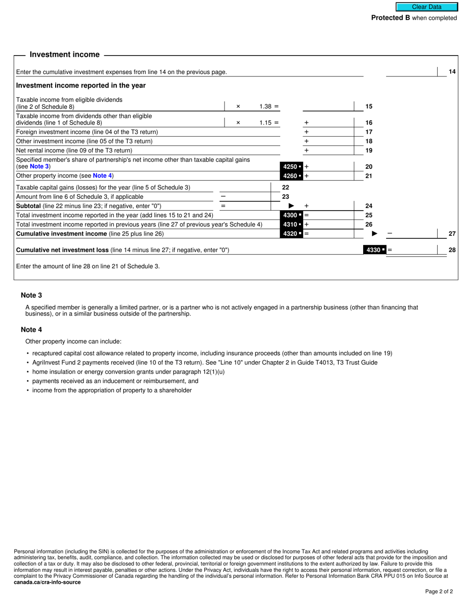 Form T3 Schedule 4 Cumulative Net Investment Loss - Canada, Page 2