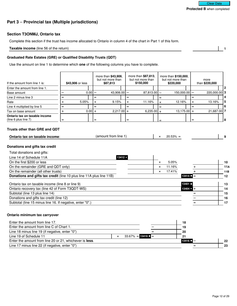 Form T3MJ T3 Provincial and Territorial Taxes for 2019 - Multiple Jurisdictions - Canada, Page 12