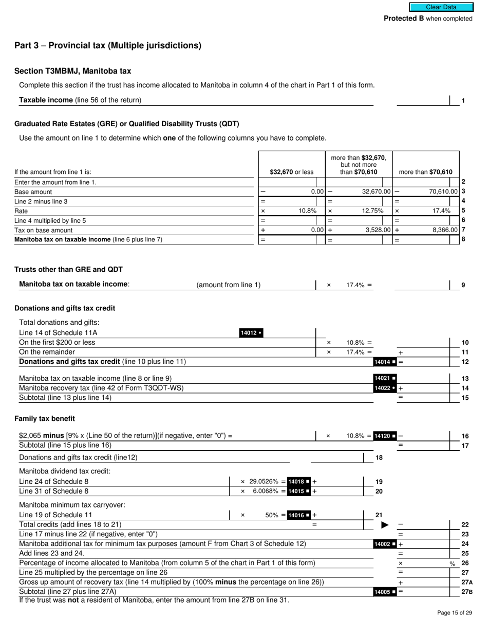 Form T3MJ T3 Provincial and Territorial Taxes for 2019 - Multiple Jurisdictions - Canada, Page 15