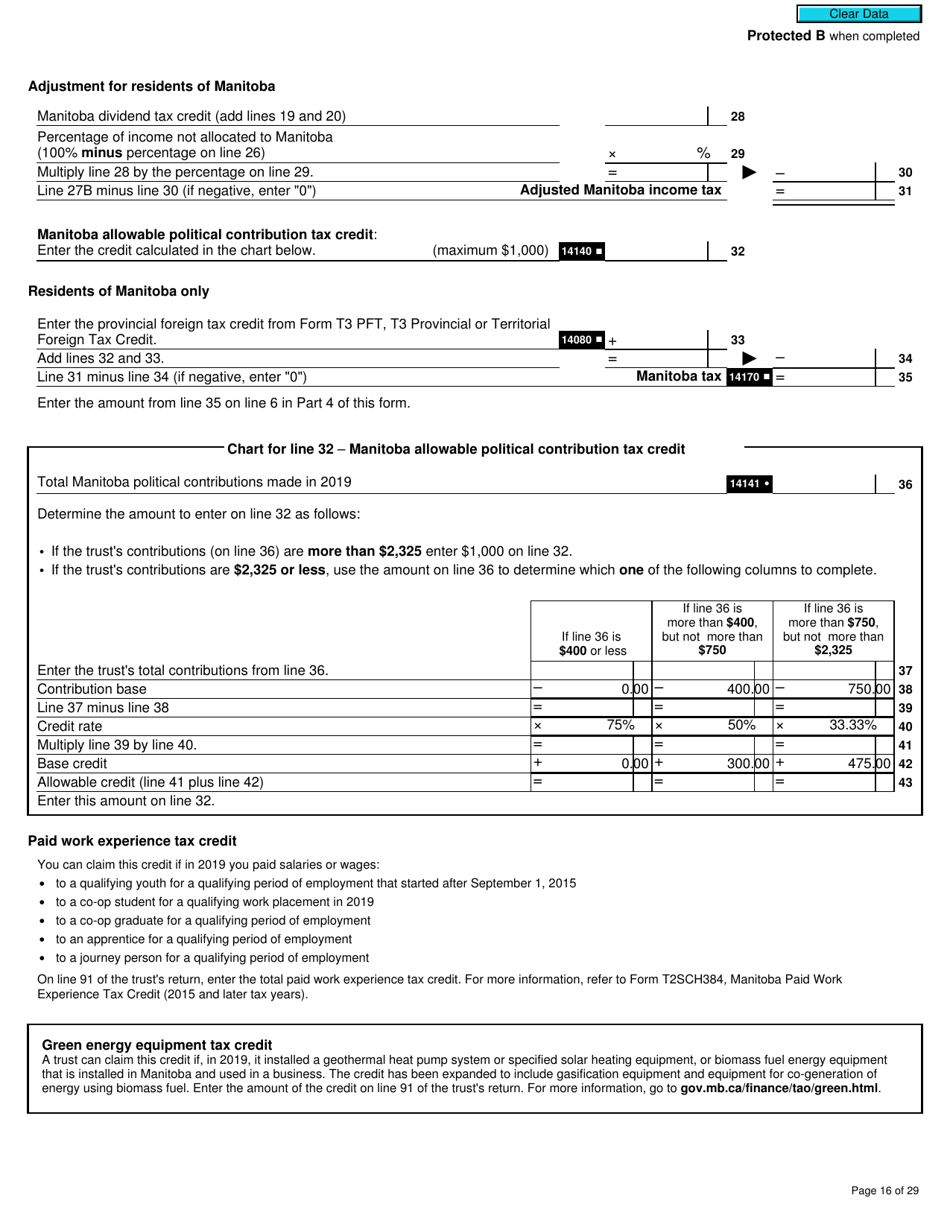 Form T3MJ T3 Provincial and Territorial Taxes for 2019 - Multiple Jurisdictions - Canada, Page 16