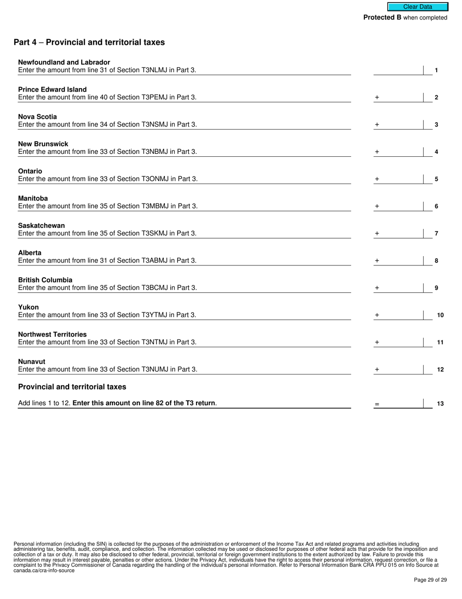 Form T3MJ T3 Provincial and Territorial Taxes for 2019 - Multiple Jurisdictions - Canada, Page 29