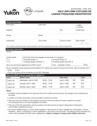 Form YG6714 &quot;Delf (Diplome D'etudes De Langue Francaise) Registration&quot; - Yukon, Canada