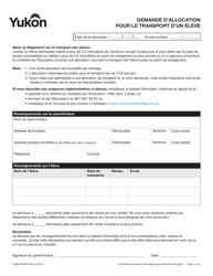 Forme YG6270 Demande D&#039;allocation Pour Le Transport D&#039;un Eleve - Yukon, Canada (French)